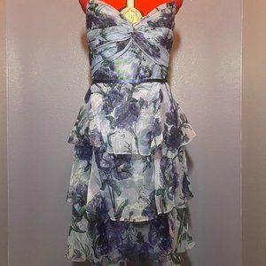 Marchesa Notte Lilac Floral Organza Tiered Dress Size 12 NWT
